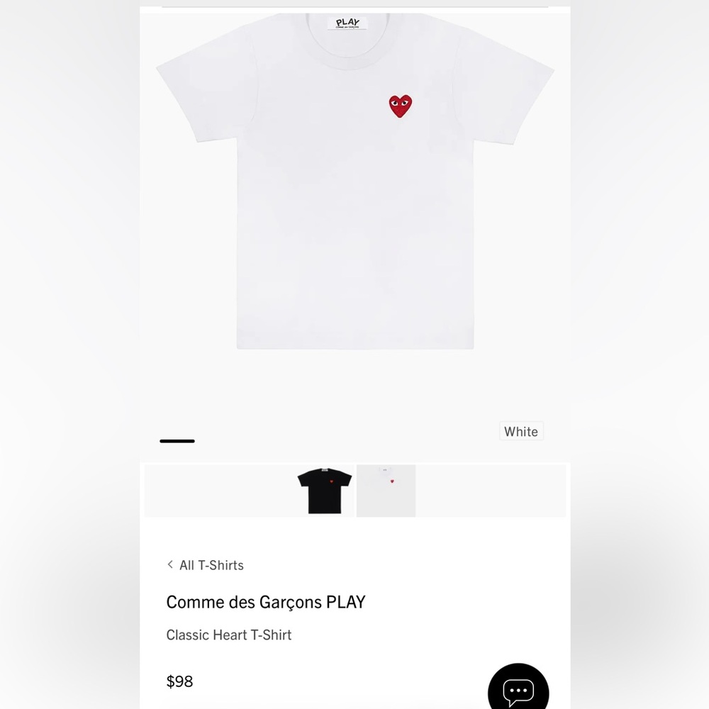Comme des Garcons White and Red Heart Short Sleeve Tee Size M